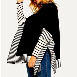 Contrast Striped Poncho Sweater